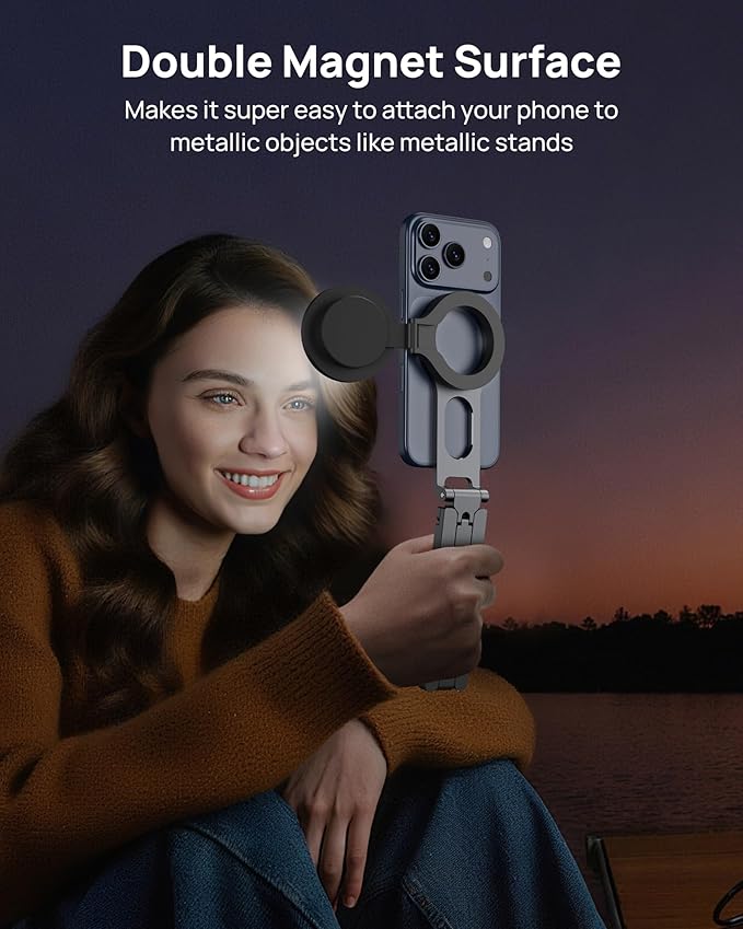 SODI Magnetic Phone Tripod Stand for iPhone - Strong Magnet Foldable Cell Phone Stand for Vlog, Gym, Travel Essentials, Mini Tripod Phone Stand Compatible with iPhone 17 16 15 14 13 12 Series