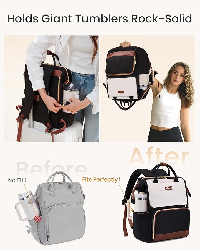 LOVEVOOK Laptop Backpack for Women with Giant Tumbler Holder Pocket, 15.6 inch Travel Work Bag Purse for Nurse Teacher, Waterproof Casual Daypack for College Business