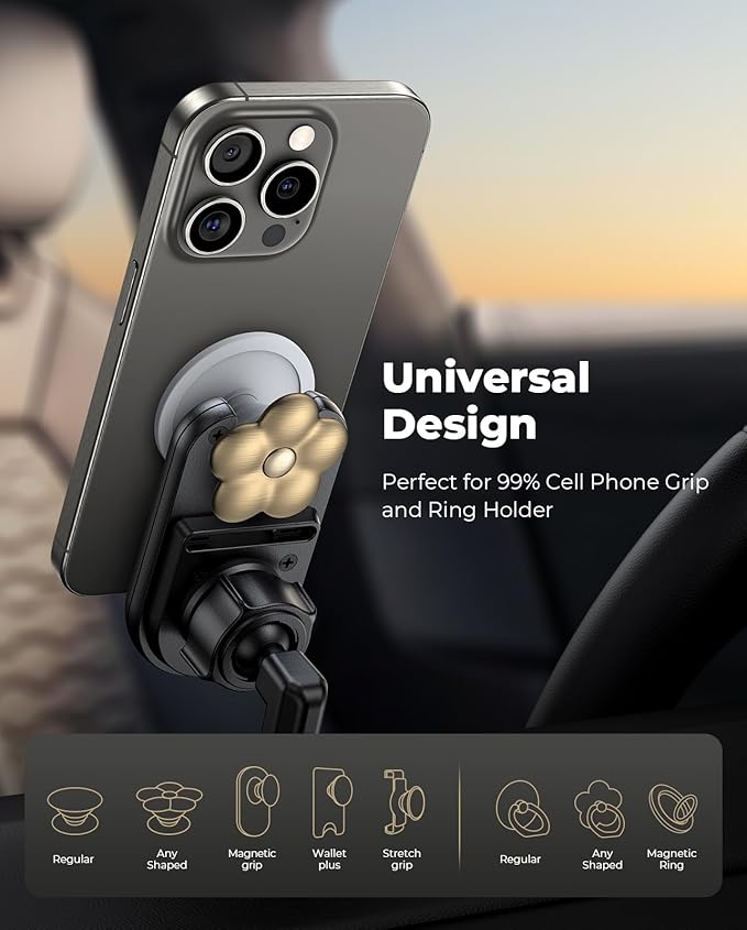 Universal Socket Car Vent Mount Works with PopSockets, Magnetic Socket Phone Holders for Car Air Vent, Hands Free Car Phone Mount Fits All Phones with Pop Grip Ring Holders - Black