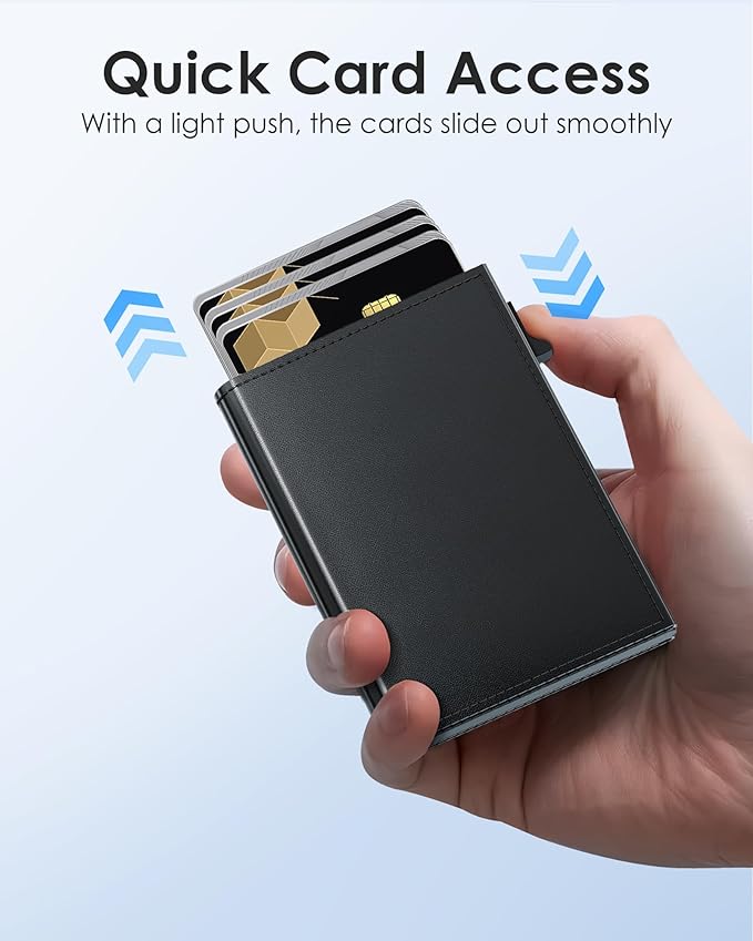 QLD Minimalist Wallet for Men - RFID Blocking [Smart & Practical] Trifold Slim Card Holder Pop Up Wallets Metal Case for Front Pocket with Cash Slot, ID Window, Magnetic Closure