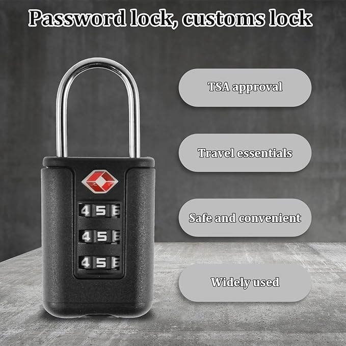 3Pcs TSA Approved Luggage Locks 3 Digit Travel Combination Portable Small Padlocks Stainless Steel TSA Accepted Toolbox Locks for Travel Bag Suitcase Lockers