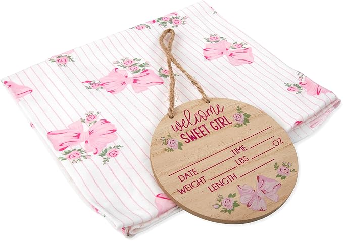 Newborn Baby 4 Piece Coming Home Outfit Gift Set – Footie Sleeper, Blanket, Headband & Ornament for Boys & Girls