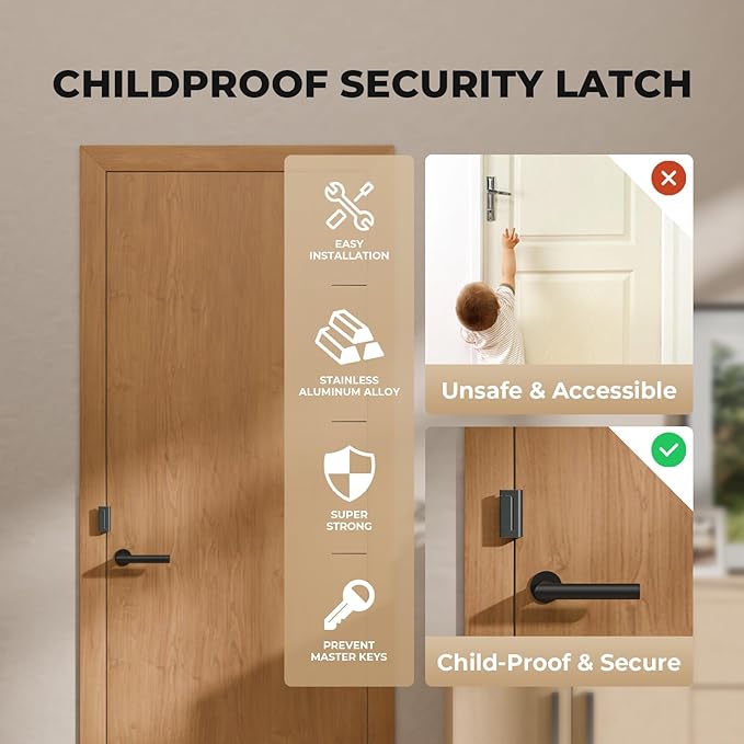 4 Pack Home Security Door Reinforcement Lock, Childproof Safety Door Lock Latch Stopper, Removable Screw-Mounted, Prevent Home Unauthorized Entry, Aluminum Construction, Withstands 800 lbs