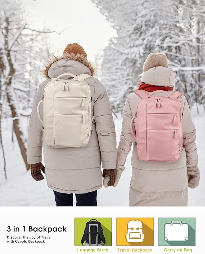 Capolo Travel Backpack for Women Men Waterproof Laptop Backpack Airlines Approved Carry On Backpack Bag Computer Bookbag for Business, Work, Traveling Fits 15.6 Inch Laptop(Pink)