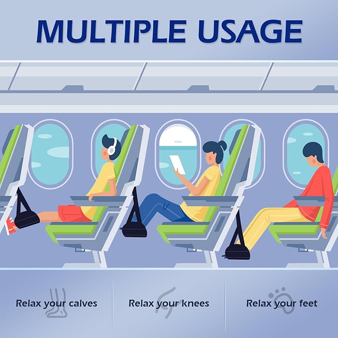 [2024 New Upgrade] 2-Pack Airplane Travel Footrest Hammock, Portable Foot Hammock Long Trip Essentials, Lightweight Airplane Foot Hanger Foot Rest for Air Travel