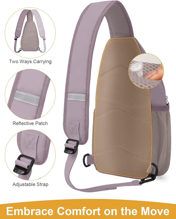 Pritent Crossbody Bags for Women Man, Waterproof Sling Bag Backpack Trendy Casual Cross Body Bags with Convertible Shoulder Strap Chest Bag for Camping Hiking Travel Essentials (Purple, Large)