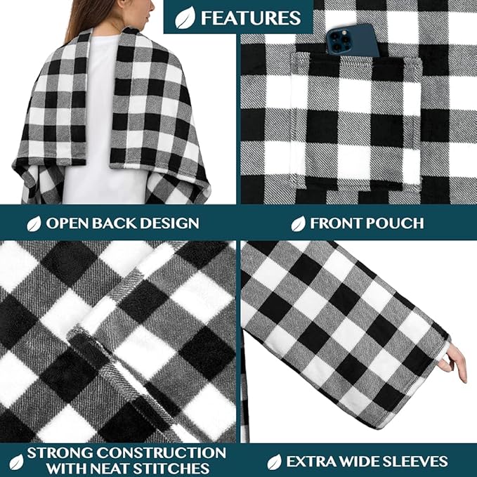 PAVILIA Wearable Blanket with Sleeves for Adult Women Men, Cozy Fleece Warm Wrap Throw with Arms, Gifts for Christmas, Wife
