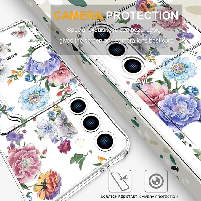 Compatible with Samsung Galaxy S24+ Plus / S25+ Plus Case Card Holder for Women Cute Design,Wallet Phone Cases Transparent Cool Kawaii Protective (Clear Amazing Lovely Flowers)