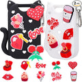 Juome 2 Pack Valentine Silicone Case for Touchland Hand Sanitizer Spray with Keychain & Charms, Cat Protective Holder Compatible with Touch Land Mist Case 1FL. OZ, Valentines Day Gifts for Her/Him