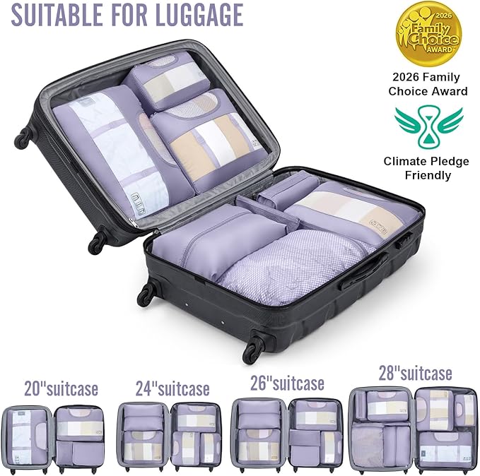 Veken 8 Set Packing Cubes for Travel Essentials, Suitcase Organizer Bags in 4 Sizes, Carry-On Luggage Accessories with Large Laundry Bag & Passport Holder, Must-Have for Airplane, Road Trip & Camping