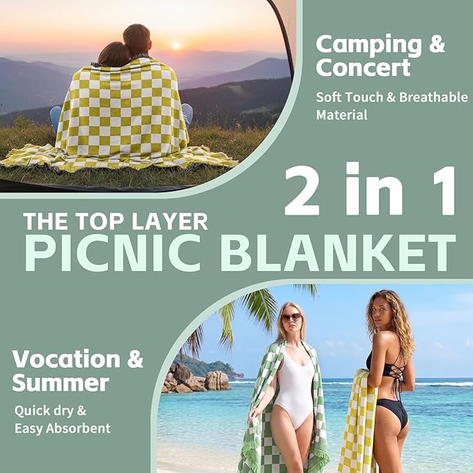 2 in 1 Extra Large Camping Blanket Outdoor Picnic Yoga Mat Lightweight Car Essential Roadtrip Gadget Rv Accessories Glamping Tent Gear Must Haves Hiking Stuff Backpacking Necessities Women Beach Gift