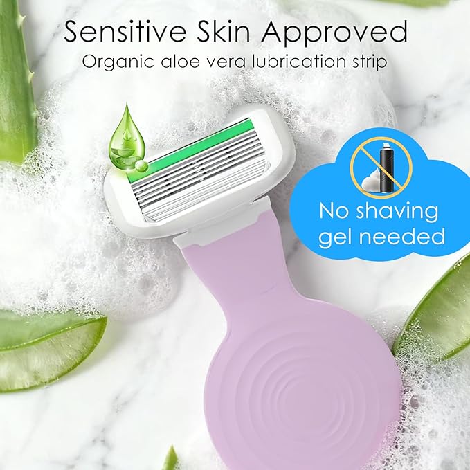 Travel Essentials Razors for Women, 5-Blade Womens Razors for Shaving, Travel Size Toiletries Women Razor Kit, Includes 1 Mini Handle with 3 Refills & 1 Case, Extra Smooth Shave (Lavender)