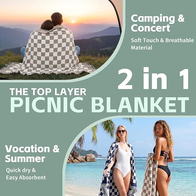 2 in 1 Extra Large Boho Beach Blanket Towel Sand Free Outdoor Picnic Mat Giant Oversized Xl Big Jumbo Huge Turkish Woven Throw Cloud Summer Vacation Essential Travel Must Have Accessories Women Gift