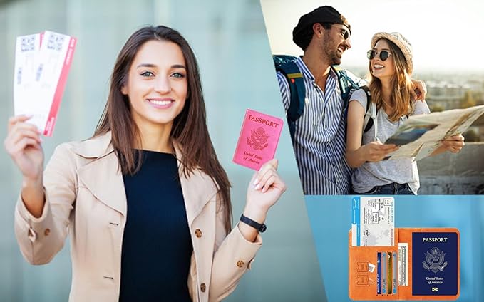 Passport Holder Cover Wallet Travel Essentials RFID Blocking Leather Card Case International Must Haves Travel Accessories for Women Men(101#Coffee Grey)