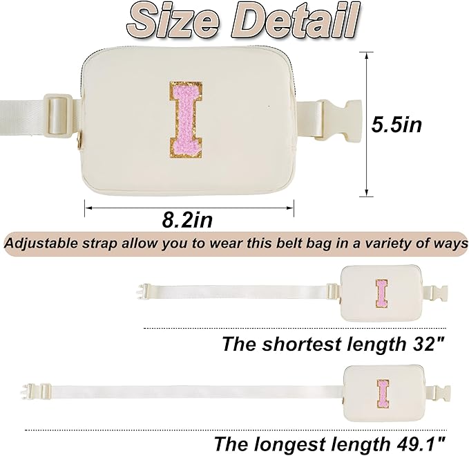 Uygafly Personalized Belt Bag for Women Girls - Fashion Mini Waist Packs with Adjustable Strap - Trendy Travel Fanny Pack Crossbody Bags with Initial Letter - Teen Gifts | Cream,I