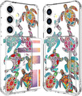 Compatible with Samsung Galaxy S24 / S25 Case Card Holder for Women Cute Design,Wallet Phone Cases Transparent Cool Kawaii Protective (Clear Sea Turtles Animal Tribal)