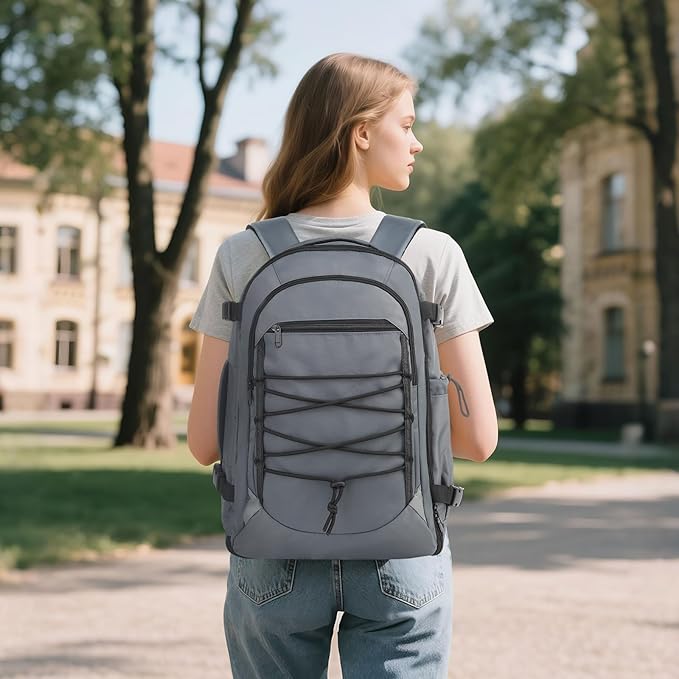 Carry on Travel Backpack, Flight Approved Personal Item Bag for Men Women, Door Lock, USB A/C Port, Shoe Bag, Fits 16" Laptop, Gray