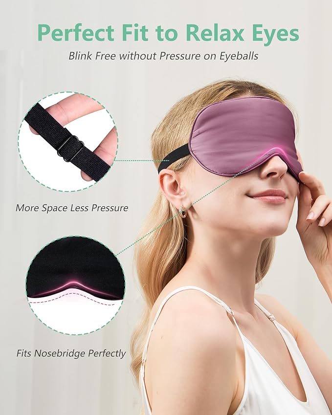 BeeVines Sleep Mask, 4 Packs 100% Real Natural Pure Silk Eye Masks with Adjustable Strap for Sleeping, Mulberry Silk Eye Sleep Shade Cover, Block Light Reduces Puffy Eyes Traveling Gifts(Ruby Purple)