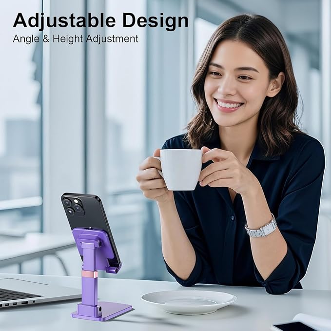 Phone Holder for Desk Cell Phone Holder Height Angle Adjustable Stands, Anti-Slip Base, Compact Design for iPhone Android Devices,Black,2Pack