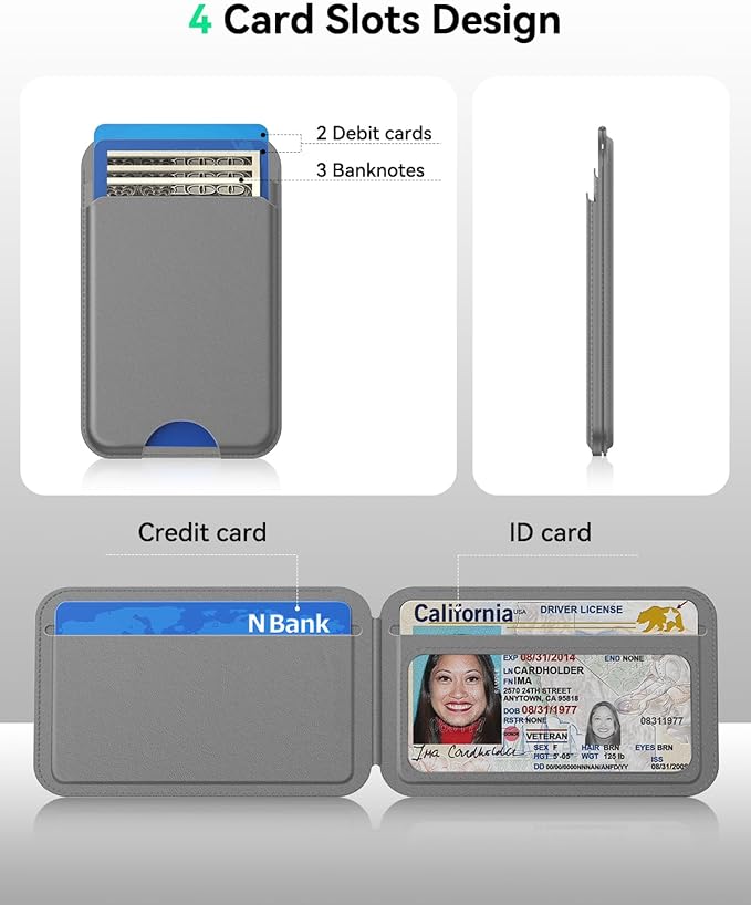 TWZKG for MagSafe Wallet, Works with Apple Find My,5 Card Holder with Stand, Magnetic Phone Wallet for iPhone 17/16/15/14/13/12 Pro Max Plus Air, RFID Blocking Vegan Leather,Dark Grey
