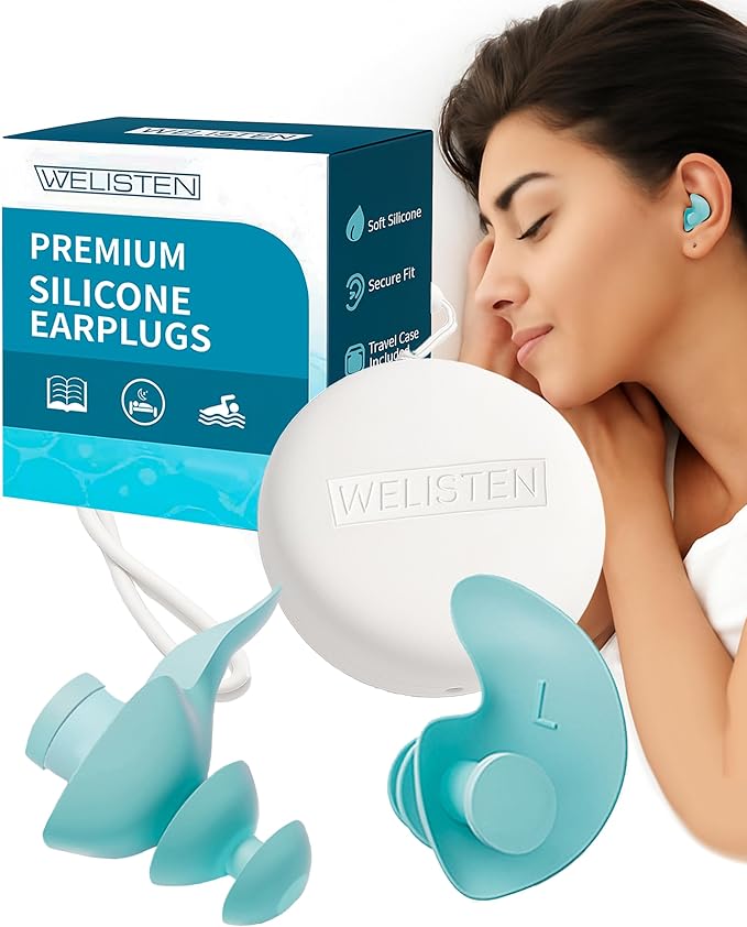 Ear Plugs for Sleeping Noise Cancelling, Soft Reusable Silicone Hearing Protection Earplugs for Sleep, Noise Sensitivity, Concerts, Work, Study, Ergonomic Design with Storage Case - Green