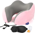Travel Pillow,Travel Neck Pillows for Sleeping,100% Pure Memory Foam Soft Comfort & Support Pillow for Airplane/Car/Office&Home Rest Use-Pink