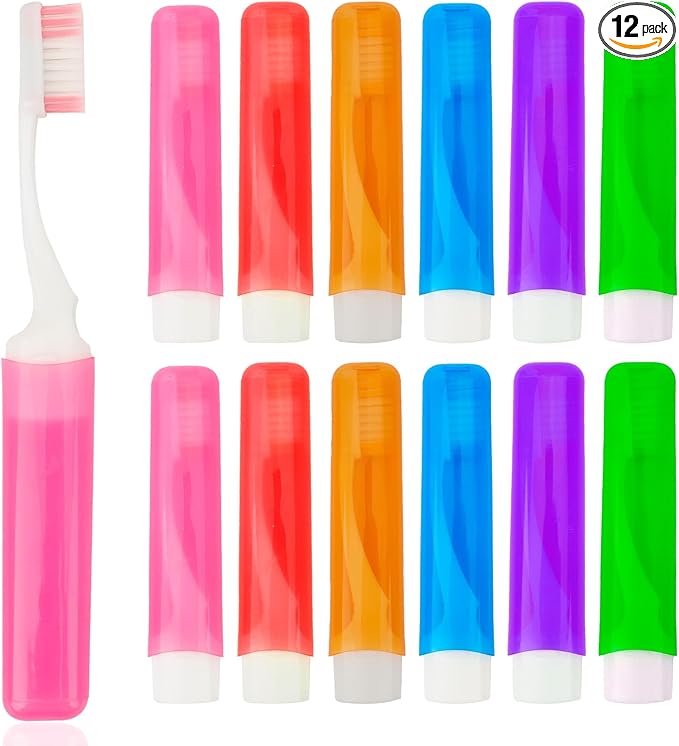 Travel Toothbrush 12 Pcs Travel Toothbrush Set Mini Portable Toothbrushes Soft Travels Size Toothbrushes Kit Small Foldable Tooth Brush with Case Cover for Home Camping Hiking Individually Wrapped
