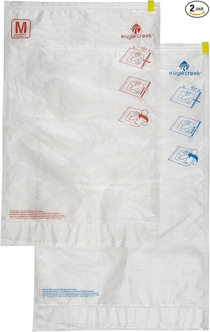 Eagle Creek Pack-It Compression Bags for Travel Set - Featuring One-Way Pressure Valve & Zip - For Efficient Travel Bag Packing - Water Resistant - Clear - Medium/Large