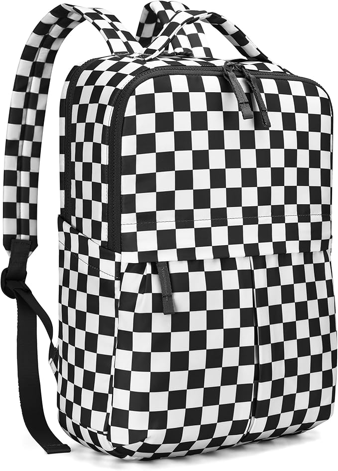 Checkered Backpack for Women Fashion Backpacks with Laptop and Multi Compartment for Travel and Work Black White Check