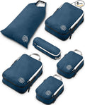 Compression Packing Cubes for Travel, 6-Piece Lightweight Packing Cubes Set for Carry-On Luggage & Backpacks – TRIPPED Travel Gear (Navy Blue and White)