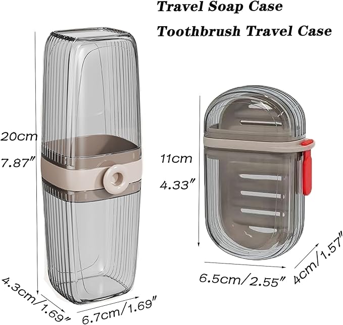 4 Pack Travel Soap Case and Toothbrush Travel Case Portable Soap Holder Toothbrush Holder with Cover Leakproof Soap Container for Trip Bathroom Camping Gym Outdoor (clear grey)