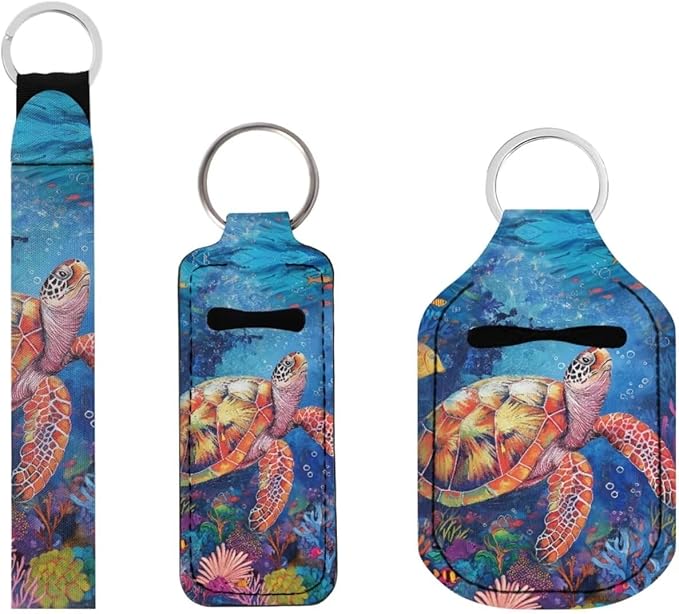 Suobstales 3Pcs Travel Bottles Keychain Holder Set,Travel Bottle Sleeves+Neoprene Chapstick Holders+Lanyard Keychain