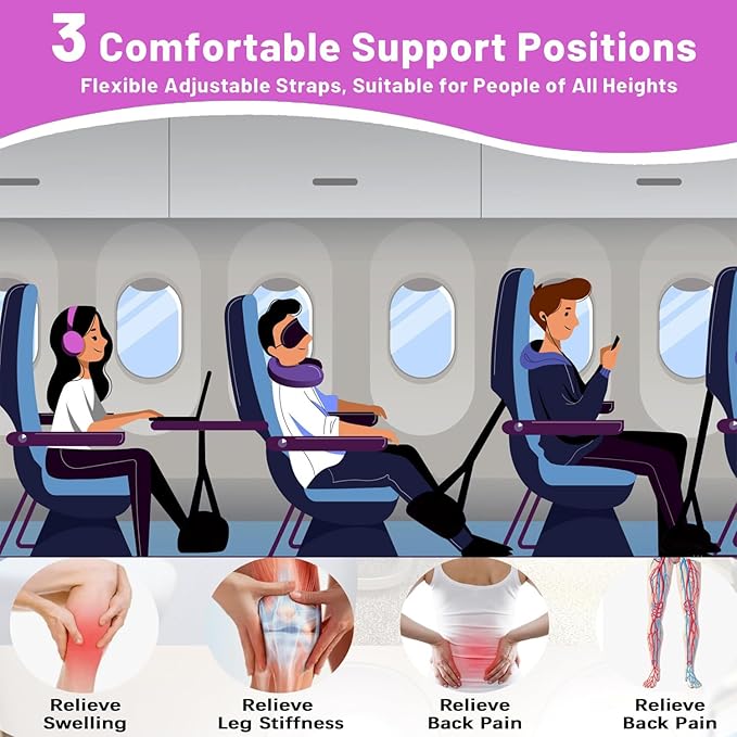 Airplane Travel-Essentials,1-PackAirplane Foot Hammock with Memory Foam,Portable Length Adjustable Relax Your Feet,Provides Relaxation and Comfortable for Long Flight