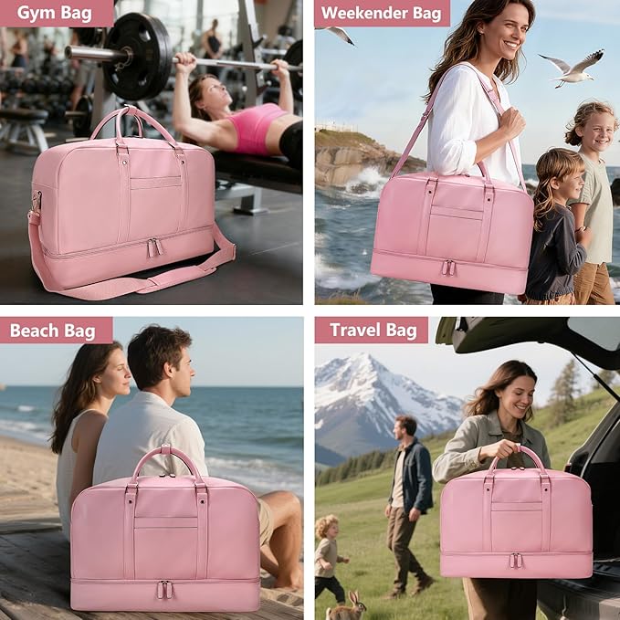 Large 4-in-1 Leather Duffle Bag for Travel Weekender Overnight Hospital Gym Bag for Men & Women, Carry On Airline Approved Personal Item Duffel Garment Bag Luggage with Shoe Compartment & Toiletry Bag