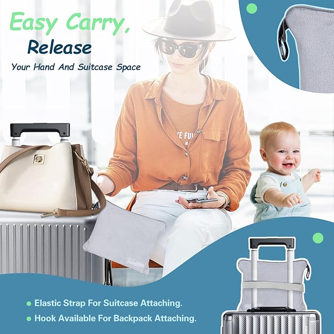 FUNSTAR Airplane seat Extender for Kids, Toddler Airplane Bed with Blanket, Airplane Travel Essentials, Durable and Comfortable Baby Portable Airplane Bed Flight Footbed (White).