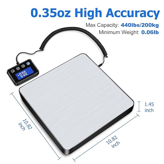 KUAIVO Shipping Scale, 440lb/0.35oz High Accurate Digital Postal Scale with Hold/Tare Function, Shipping Scale for Small Business, Packages, Luggage, Home Use, Battery & Charging Cable Include