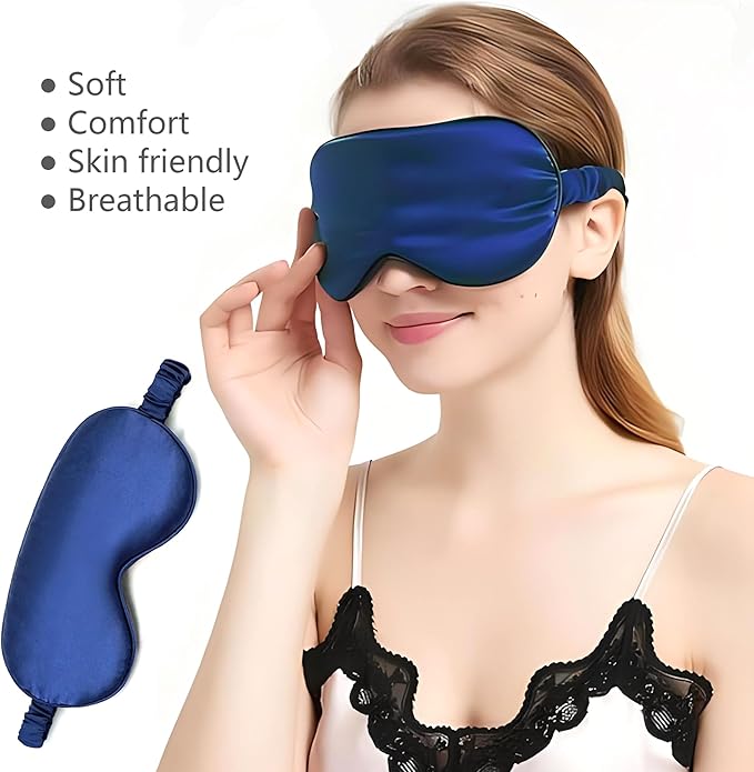 Silk Sleeping Mask,2Pack Silk Eye Mask with Adjustable Strap, Sleeping Aid Blindfold for Nap, Sleep Mask for Women to Full Night's Sleep, Travel and Nap (Black/Blue)