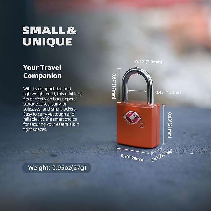 Luggage Locks TSA Approved 4 Pack, Small Lock with Key for Suitcase, Backpack, Bag Zipper, Travel Case, TSA Approved Small Padlock for Luggage, Travel Accessories, Mini Locker, Tool Box