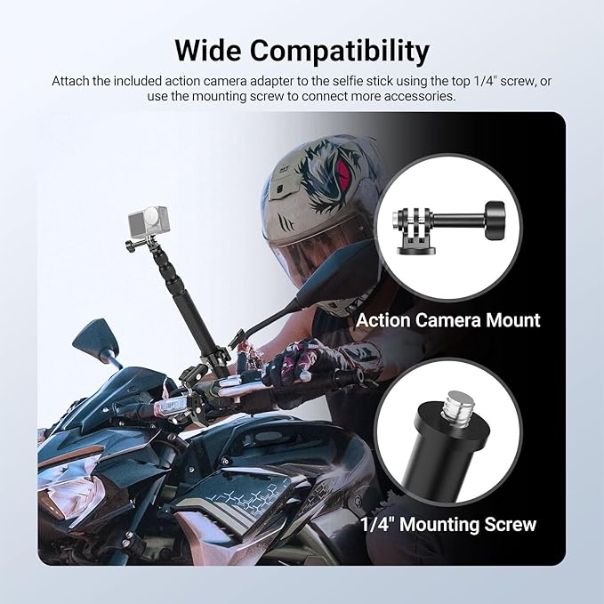 NEEWER Motorcycle Mount Accessories Kit Compatible with GoPro Insta360 DJI, Bike Tail Handlebar Invisible Selfie Stick Double Clamp Holder with Action Camera Adapter for POV Video Recording, GP-30