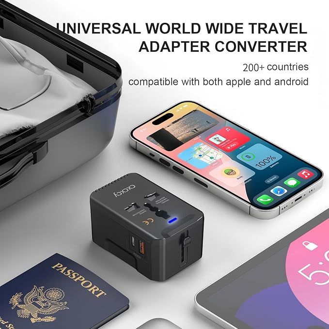 20W PD Fast Charging Universal Travel Adapter, 3-in-1 with 1 Type-C & 1 USB-A Ports, European Plug, International Power Adapter for US/JP/EU/UK/AUS/CHN, Worldwide Travel Essentials