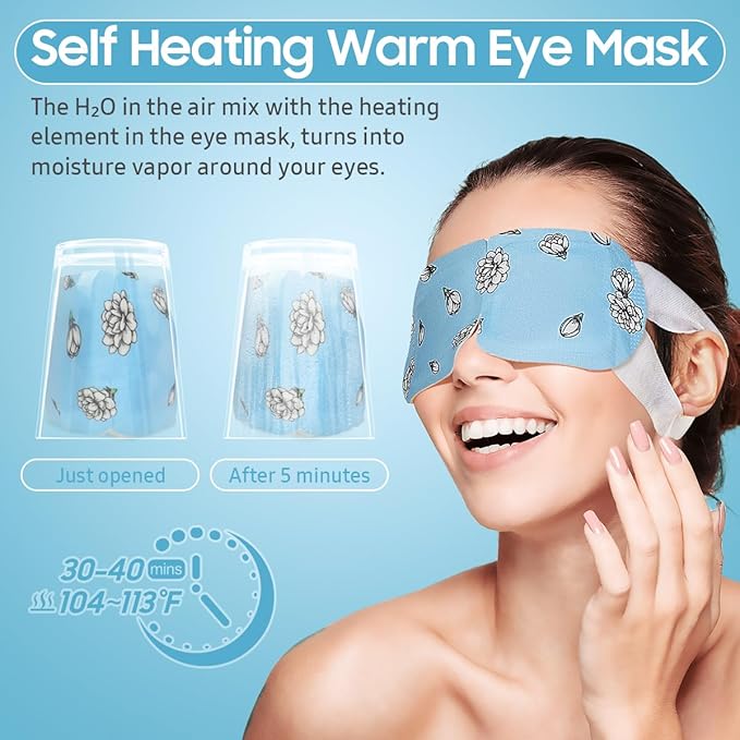 BeHoomi 20Packs Steam Eye Mask, Heated Eye Mask Warm Compress for Eyes, Disposable Self Heating Steam Mask for Home, Sleep, Spa, Travel Essentials & Relaxation Gifts, Valentine's Day Gifts (Jasmine)
