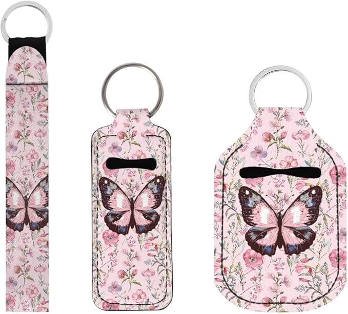 Suobstales 3Pcs Travel Bottles Keychain Holder Set,Travel Bottle Sleeves+Neoprene Chapstick Holders+Lanyard Keychain