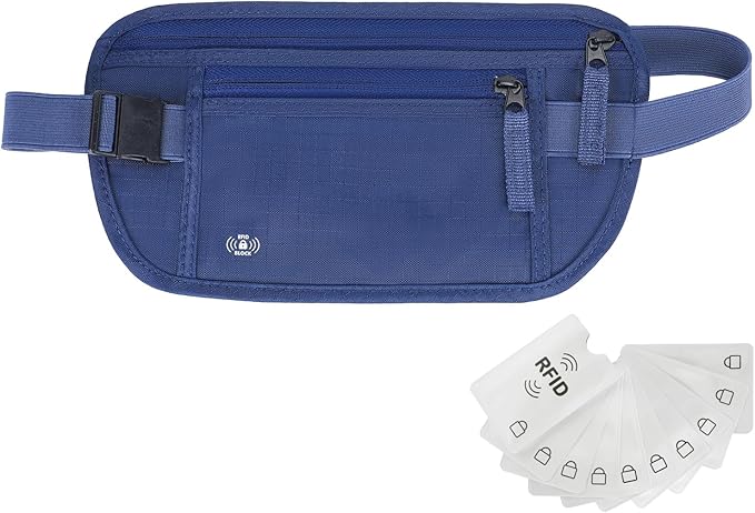 Money Belt for Travel, RFID Blocking, Hidden Money Belt, Passport Holder for Travel (Dark Blue)