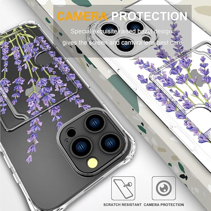 Compatible with iPhone 16 Pro Case Card Holder for Women Cute Design,Wallet Phone Cases Transparent Cool Kawaii Protective (Clear Purple Lavender)