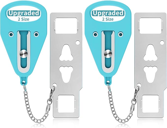 Sturdy Portable Door Lock Teal -2 Pack Door Locks for Additional Privacy and Safety in Hotel, Apartment,and Prevent Unauthorized Entry for Family Trip or Traveling Alone Home Dorms