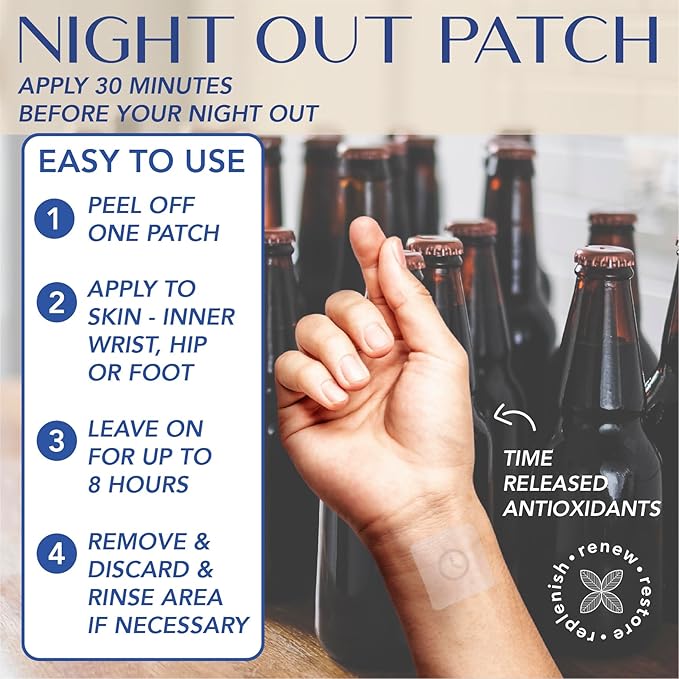 Laki Naturals Night-Out Patch (1 Count, Pack of 15) |All Natural Antioxidant Support After Drinking, Hypoallergenic