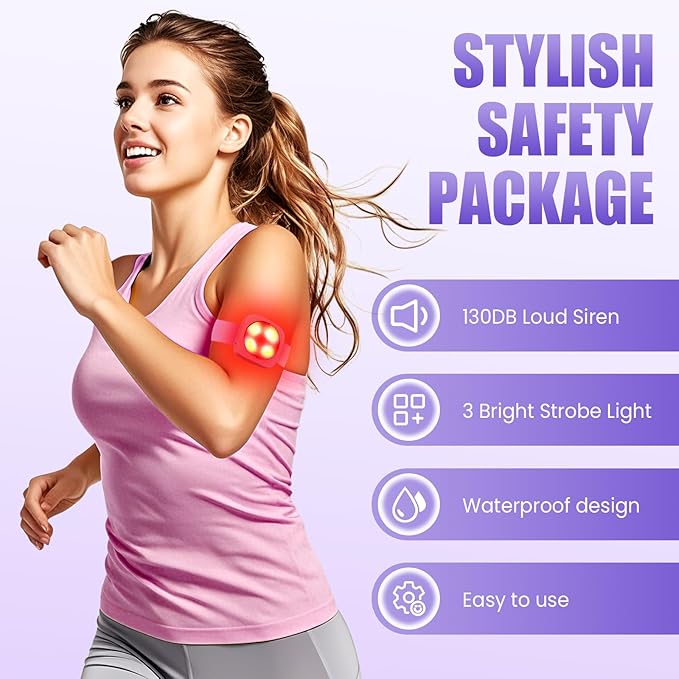Elecpow Personal Safety Alarm for Women with 3 Adjustable Straps for Running/Biking/Walking,Loud 130DB Siren 3 Colors LED Safety Lights Rechargeable Taillight Clip On Reflective Running Gear