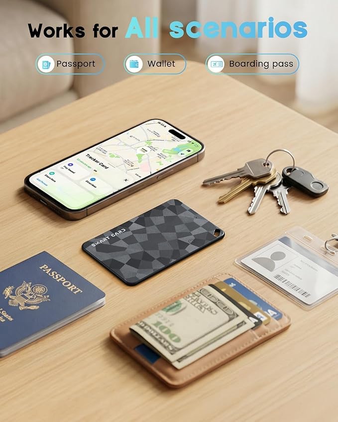 (2 Pack) 2026 Wallet Tracker Card (iOS and Android) Slim Tracking Card, 6-12 Years Battery Bluetooth Smart Card, Work with Apple Find My & Google Find Hub, GPS Locator for Passports, Keys, Backpack