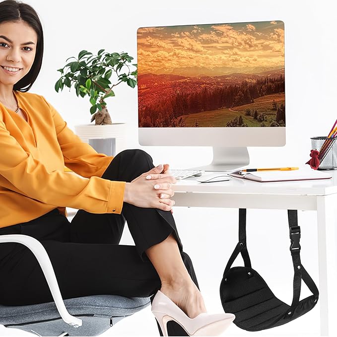 Tofficu Adjustable Portable Foot Hammock 16.5 Inch Lightweight Hanging Footrest for Plane Travel Office Use with Sleep Eye Mask and Storage Pouch