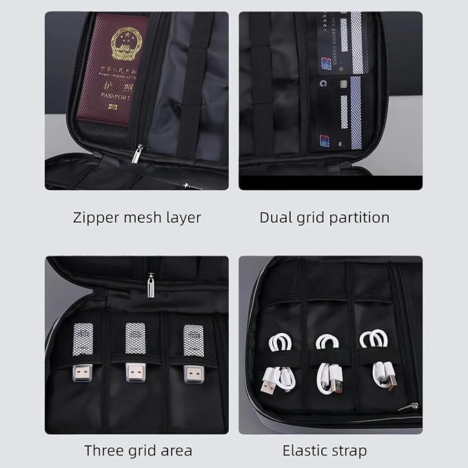 Electronics Organizer Travel Case,Cord Organizer Travel, Double-Layer Cable Organizer Bag, Tech Pouch Accessories Carry Storage For Phone, Cables, Airpods, USB, Sd Card, Essentials (Grey)